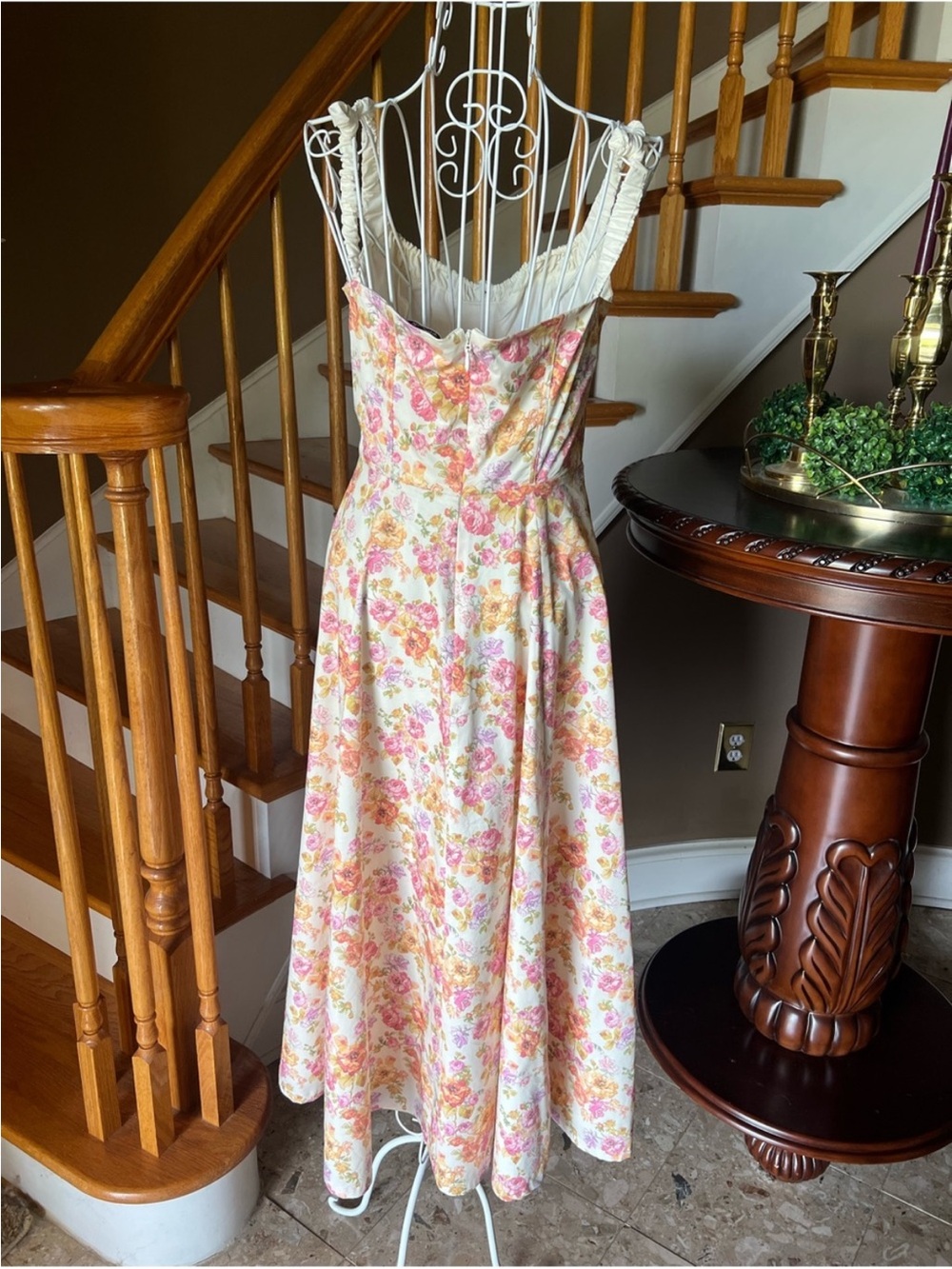 House Of CB Sabrina Ivory Print Bustier Midi Sundress Whimsical Floral Sz L - Picture 6 of 6